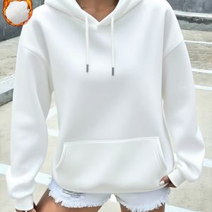 Damesmode Herfst-Winter Kleur Hoodie | Casual Sweatshirt met Trekkoord en Fleece Voering