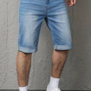 Herren Stretch Denim Shorts - Mid-Length Zomer Casual Korte Broek met Watergewassen Textuur, Regular Fit voor Volwassenen, Alleen Handwas, Rekbare Jeans voor Mannen