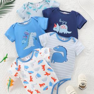 Willekeurig Verzonden Jongens Romper met Schattige Dinosaurusprint, Vlamvertragend Mouwloos Bodysuit van Vlamwerende Stof