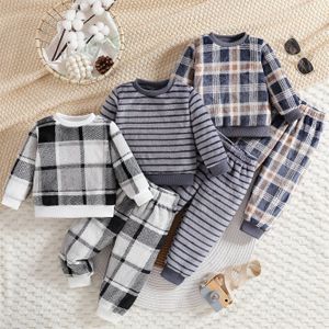 Jongens -delige set: en gestreepte lange mouwen broek outfit - Comfortabele herfst/winter kleding voor uitstapjes en school, cadeaukeuze, perfect voor buiten
