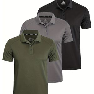3 stuks Heren Golf Polo Shirts - Casual Korte Mouw, Sneldrogend, Sportief Kleur, Vochtverwijdend, Knopen met Kraag, Pasvorm voor Golf, Tees & Buitenactiviteiten, Golf Shirt