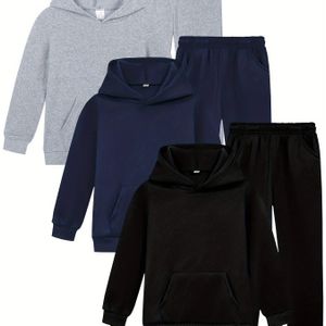 3 Sets Jongens Casual Hoodie + Joggingbroek, Kleur Dun Fleece Lange Broek Set, Herfst en Winter Mode , voor Buiten