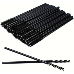 50 stuks mini wegwerp fijne wimperstift stokjes, kleine make-up borstelapplicators voor wenkbrauwen en wimpers, wegwerpspiraal zwarte staaf rechtste wenkbrauwkam vaste mascaraborstels