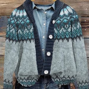 Elegante damescardigan met capuchon - Zachte, dikke winterjas met color-, knoopsluiting, lange mouwen en zoom - Casual voor alle seizoenen tot