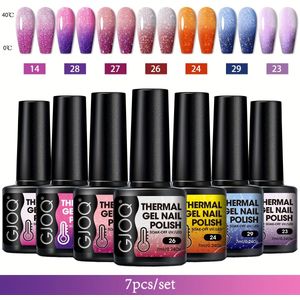 7-delige Kleurveranderende Gel Nagellak met Pailletten, Stemming Veranderend Afgietbare Gel Polish, Glanzende Temperatuurverandering Nail Art Kit voor Cadeaus