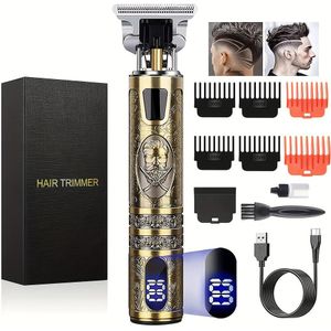 Professionele Haartrimmer Voor Heren, Haartrimmer, Baardtrimmer, Draadloos, Elektrische Haartrimmer, USB-oplaadbare, LED-display, Precisie-trimmer, Baardtrimmer Voor Heren En Kappers