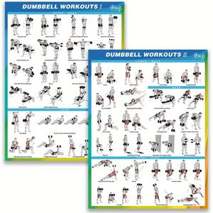 2pcs Dumbbell Workout Poster - Workout Charts For Home Gym, Volume I & Ii - 12x16inch