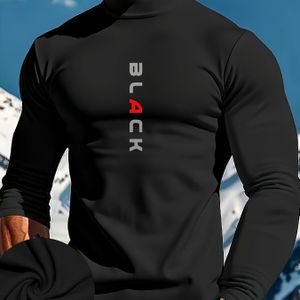 LHeurystic Heren Stretch Turtleneck Sweatshirt - Warm, Lange Mouwen, Letterprint Activewear voor Herfst/Winter