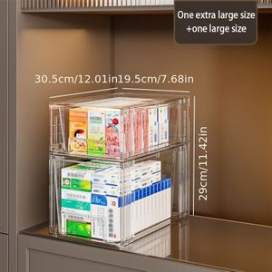 New Upgrade * Tweedelige Set - Praktische Medicijnopbergdoos/Cosmeticadoos/Multifunctionele Transparante Doorzichtige Meerlaagse Opbergbox, Plankmandjes voor Thuis