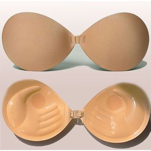 Beige Invisible Seamless Self-adhesive Bra - & Support, Wireless Design, Soft Polyester For Casual Wear - 1 Pair, With Hollow-out Back, Everyday Use
