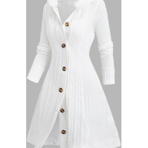 Vrouwen Y2K-stijl capuchontrui, 100% polyester, kleur, knoopsgat lange jas met nepbont , kabelbrei , herfst/wintercollectie