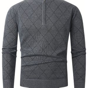 Herfst-Winter Trui voor Heren - Geometrisch Ruitpatroon Halfslip Pullover met Hoge Kraag, Lange Mouwen en Duurzaam , Zwart