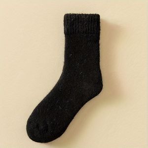 1 paar warme wol winter sokken - Dikke, pluizige mid-calf sokken met pom-pom top, hoge elasticiteit voor thuis en buiten gebruik, kleur, beige, zwart, wit, roze, groen, grijs, , winter sokken