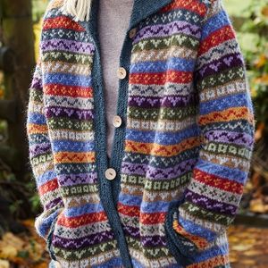 Dames Elegante Retro Fair Isle Kabeltrui - Geometrisch Open Front Trui, Machinewasbaar Zacht Herfst-Winterjas voor Casual & Formele Outfits, Schattige Sweater