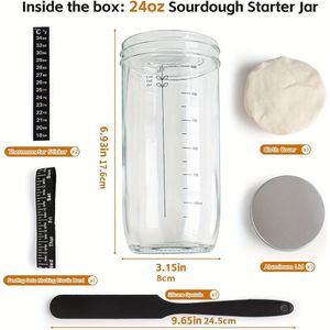 Set, Zuurdesemstarterpakket, 24oz Glazen Pot Met Voedingsband Met Datummeter, Thermometer, Doekhoes En Metalen Deksel, Thuisbakbenodigdheden
