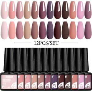 12-delige Gel Nagellakset, Klassieke Kleuren, Semi-permanent Soak Off /LED Vernis voor Thuis- en Salonmanicures, Leegvrij & Ongeurt