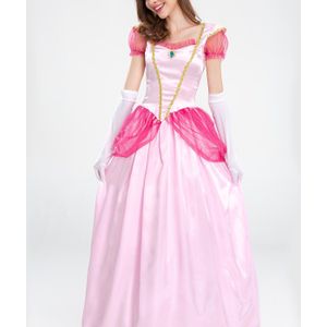 Stijlvolle Roze Prinsessenjurk voor Vrouwen - Vierkante Hals, Korte Mouw, Kantafwerking, Gerimpelde Zoom, Perfect voor Halloween, Podiumoptredens & Hoffeesten, Prinsessenjurken voor Halloween