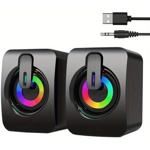 Computerspeakers, Bedrade Desktopspeaker 2.0, USB Gevoed, 3.5mm AUX-ingang, Volumeregeling, LED Licht Mini Gaming Speaker voor PC, Laptop, Tablets, Mobiele Telefoon, MP3
