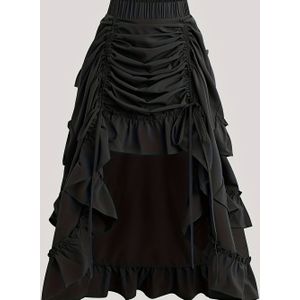 Stijlvolle Groene Gerimpelde Midi-Rok voor Vrouwen - Hoge Taille, Vloeiend Ontwerp met Trekkoorddetail, Perfect voor Lente/Zomer/Herfst, Veelzijdig Modeaccessoire, Hoge Taille Rok