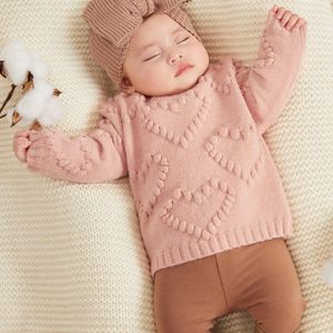 Baby Meisje Schattig Hartpatroon Lange Mouw Trui, Herfst en Winter, Veelzijdig, Warm en Comfortabel, Geschikt voor Lagen, Adembaar Stijl, Basislaag