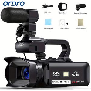 YISENCE 6K Videocamera 18x Digitale Zoom IR Nachtzicht Vlogcamera voor 4.0" Touchscreen Digitale Camera met WiFi, Microfoon, Afstandsbediening, Oplader, Stabilisator en 64G SD Kaart