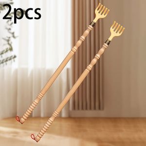 2 stuks Natuurlijke Houten Rugkrabber met Lange Steel – Chemievrij Zelfmassagegereedschap voor Jeuk, Comfortabele Greep voor Ouderen & Volwassenen, Rood Lint Hangend Ontwerp, Rugmassager