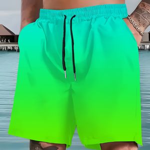 Plus Size Heren Strandshorts met Gradiëntprint - Casual Sneldrogende Polyester Zwembroeken met Elastische Tailleband, Levendig naar Blauw Ontwerp voor Zomer & Surfen, Badpakken, PLUS SIZE