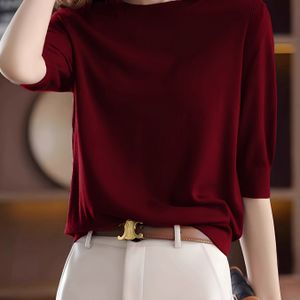 Elegante dames top met ronde hals en korte mouwen - Zacht kleur, geribbelde textuur, veelzijdig item voor casual & formele outfits