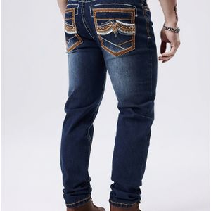 Heren Heavy-Duty Stretch Denim - Niet-Doorschijnende Denim Broeken, Skinny Fit Straight Leg Jeans met Ingebouwde Ritssluiting