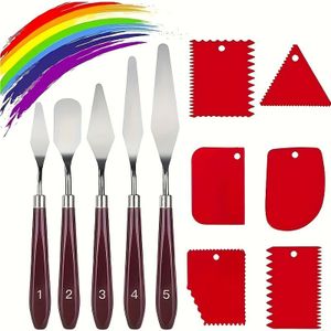 11-delige set kunstenaarspaletmesjes - 5 roestvrijstalen en 6 plastic schraperkammen voor acryltextuurpasta, olie- en aquarelgereedschap
