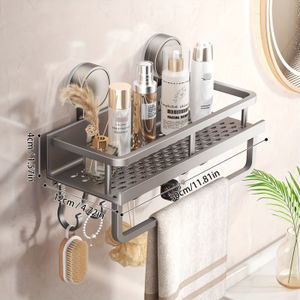 1pc Heavy-duty Rustproof Shower Caddy With Suction Cups - Space-saving Wall-mounted Floating Shelf & Towel Hooks For Shampoo, Soap, And Bathroom Accessories, Durable For Modern Bathrooms
