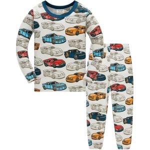 Kinderen Jongens Lange Mouwen Lange Broek Pyjama Nieuw Grijs Auto Sportwagen Willekeurig Printpatroon Comfortabele Casual Onderpyjama Set
