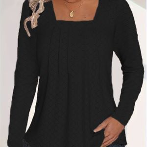 Plus Size Oogjes Kleur Top, Casual Lange Mouw Vierkant Hals Top Voor Lente & Herfst, Vrouwen Plus Size Kleding