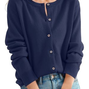 Dames Lichtblauw Cardigan Trui - Elegante Lange Mouw Ronde Hals met Voor, Zachte Stof, Perfect voor Herfst & Winter, Stijlvolle Casual Buitenkleding, Trui Cardigan