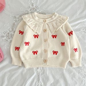 Baby Meisje Schattig Strik Borduurwerk Ruffle Gebreide Cardigan Top