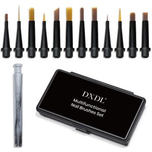 12-delige Nail Art Kwastenset met Dispenser - Veelzijdig & Beginnersvriendelijk voor UV Gel, Franse Manicure & Thuis