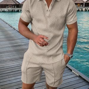 Heren Casual Zomer Polo Shirt & Shorts Set - Rood, Korte Mouw, Knopen, Stretch Stof, met Zakken, Perfect voor Golf of Casual Attir