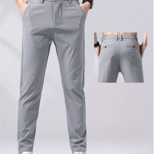 Lightweight Summer Men's Stretch Slim-fit Straight-leg Cool Quick-dry Pants, For Business And Casual Wear, Featuring A Semi- Waistband And Pockets, Suitable For Outdoor Sports.
