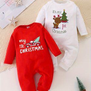2026 Kerst Baby Rompers voor Pasgeborenen, "Mijn Eerste Kerst" - 2-Pack, voor Buiten