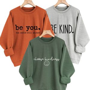 3-Pack Dames Casual Crew Neck Sweatshirts, Alfabetprint Lange Mouwen Pullover, 95% Polyester 5% Elastaan, voor Alle Seizoenen, 230gsm Gebreide Stof, Inspirerende