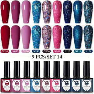 9-delige 7,3ml Gel Nagellak Set - 9 Kleuren Rood Blauw Zwart Serie Klassieke Gels, LED Uithardende Gelvernis voor Thuis of Salon DIY Nail Art