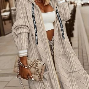 Plus Size - Plus Size - Plus Size - Plus Size - Plus Size - Dames Casual Lange Jas in Grote Maten met Zakken, Rits, Gestreepte Manchetten en Jacquard Stof