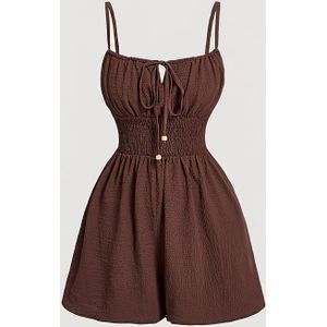 Vrouwen Elegante Bruine Bodycon Jumpsuit met Vetersluiting - 100% Polyester, Lichtgewicht en Strakke Pasvorm voor Alle Seizoenen, Machinewasbaar van Casual tot Chique