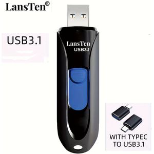 LansTen 1pc - USB 3.1 - 8GB/16GB/32GB/64GB/128GB Herschrijfbare geheugenstick met -C USB 3.1 - Duurzame Zip Pen voor computeropslag