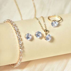 4pcs Luxury Synthetic Zirconia Jewelry Set For Women - Sexy Alloy Bracelet, Earrings, Necklace, And Ring - For Daily And Party - Accessory Collection