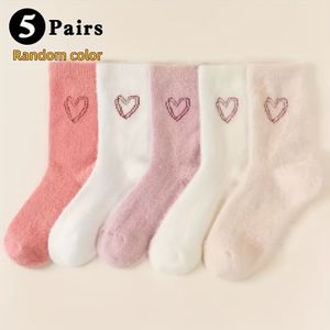 5-Paar Dames Herfst & Winter Hartjespatroon Kniekousen – Schattig, Warm & Dik