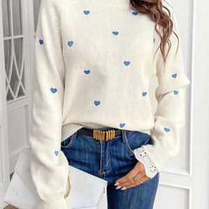 Vrouwen's Elegante Hartjes-Kant Afgezakte Mouw Ronde Hals Trui - Zachte Pullover met Delicate Kantaccenten, All-Seizoen Veelzijdige Casual tot Formele Kleding, Kant Vest, Kwaliteitsvakmanschap