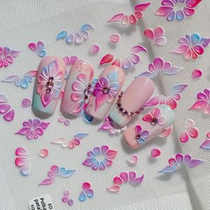 1 Vel Bloemen Nagelstickers - 3D Reliëf Bloem & Tips, Blauw Roze Lavendel Pastel Mat, Enkel/Dubbel Bloemblad Vormen (Geen Lijm) voor DIY Manicure, Salon Gebruik, Gevoelige Beige Nagelkunst Decals