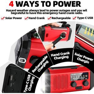 10000mAh Noodradio, Zonne-energie Radio, Handkraan Radio, NOAA AM FM Weerradio, 3 Manieren Om Op Te Laden, Zaklamp En Leeslamp, SOS Alarm