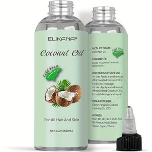 ELIKANA Kokosolie 60ml - , Pure & voor Huidverzorging, Diepe Hydratatie, Haarverzorging & Lichaamsmassage, Alle Haartypes, Haarverzorgingsolie | Tropische Vibes | Pure